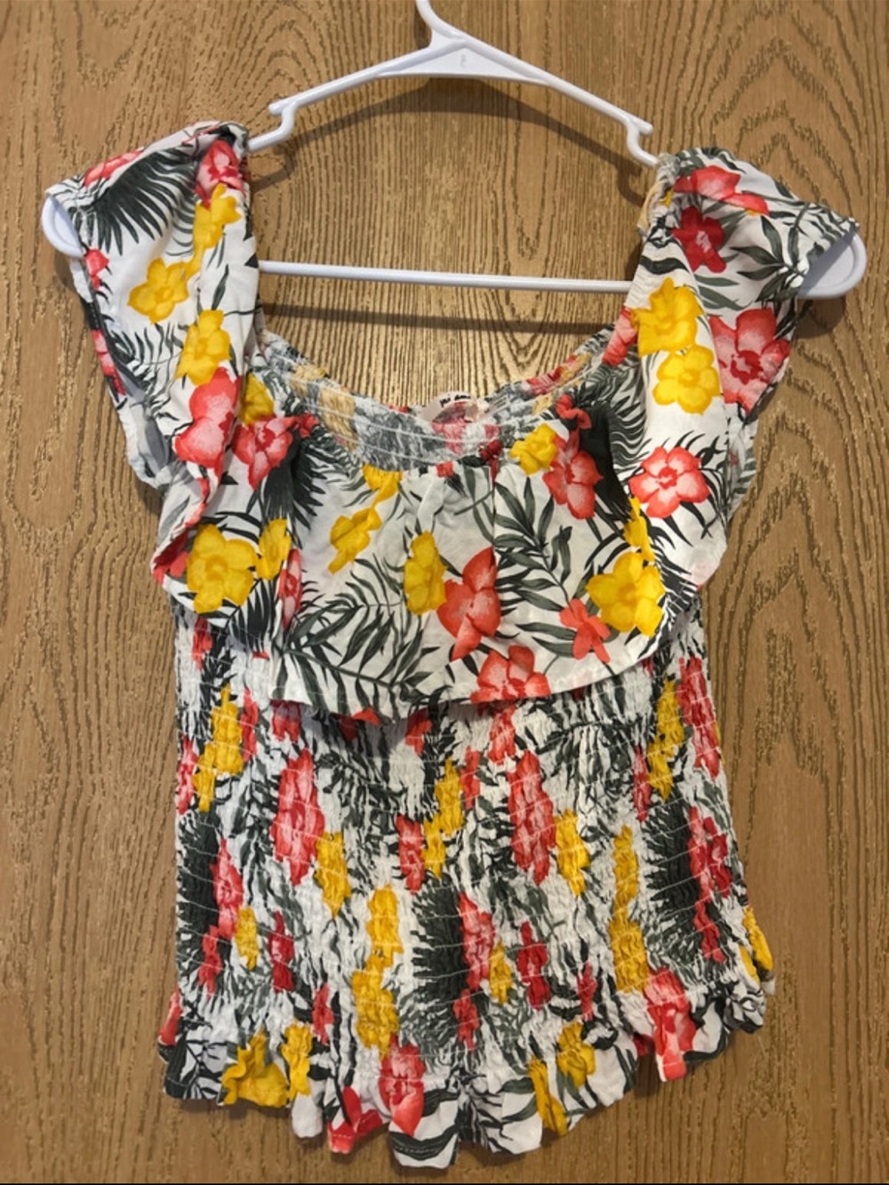 miami Floral Smocked Crop Top - Yellow & Coral